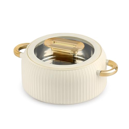 Image of CELLO Castella Deluxe 1500 Insulated Steel Casserole Hot Box for Kitchen 1500 ml, Ivory | Double Wall Airtight Hot Pot Case Keeps Food Hot & Warm for Long Hours, Casserole Set for Roti Rice Biryani