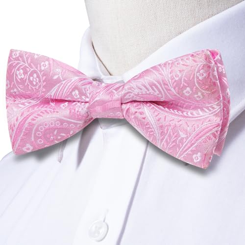Image of Dubulle Mens Paisley Striped Bowtie Set Pre-tied Bowtie for Men and Pocket Square Set Wedding Business