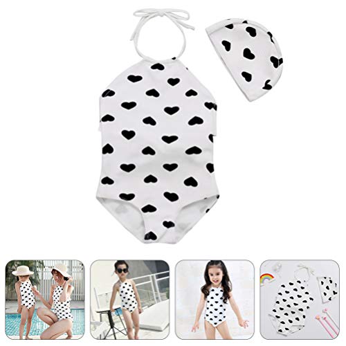SOIMISS 2Pcs One Piece Meninas Swimsuit Com Touca de Natação Crianças Coração Costas Nuas Swimwear (