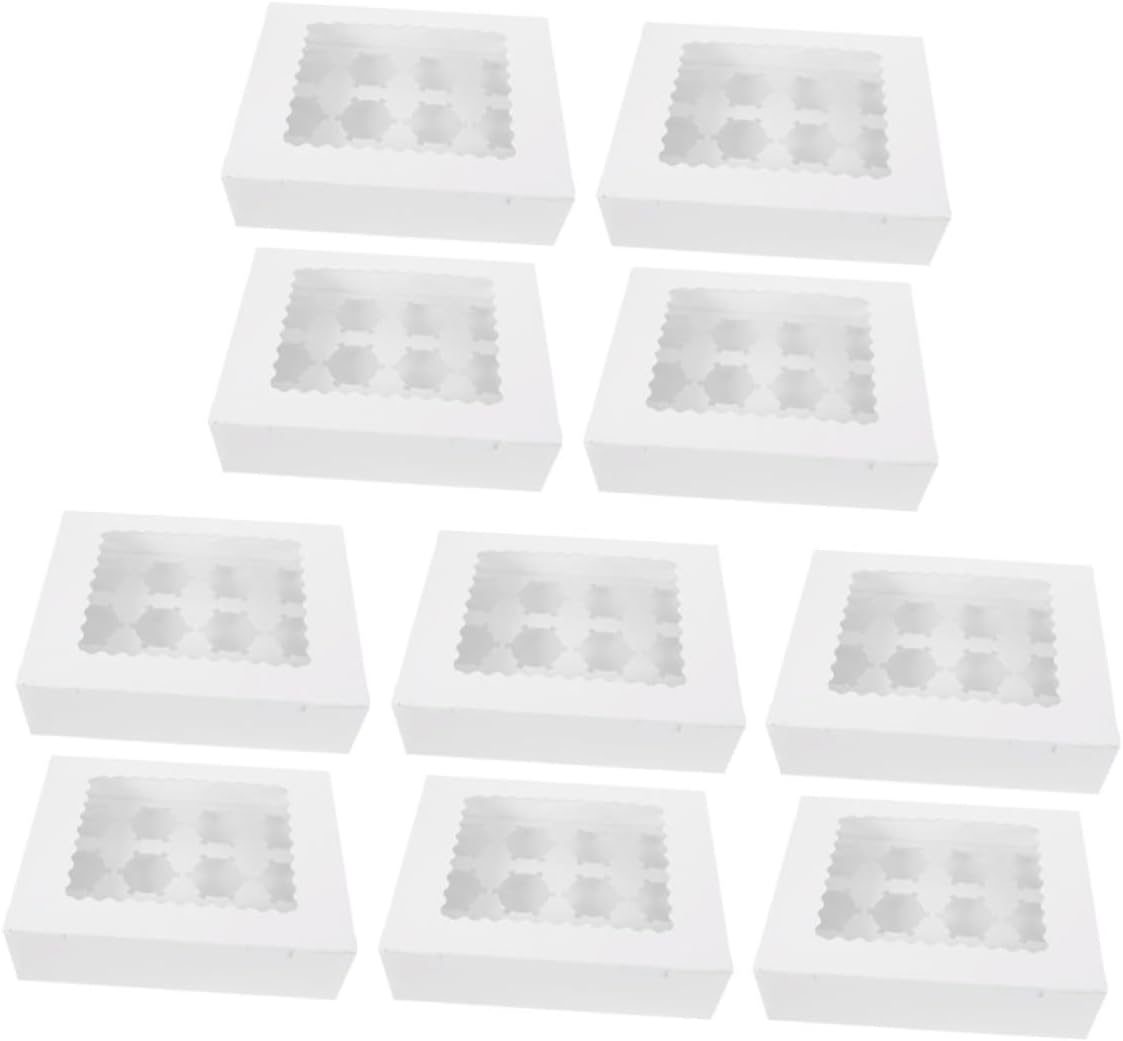 UPKOCH 10pcs Paper Pastry Boxes with Window, White Cardboard Muffin Cake Packaging, Creative Cupcake Carrier for Bakery, Dessert, and Egg Tart Storage
