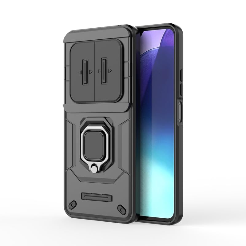 Mi Redmi 14C / 14C 4G CamShield Pro Case with Slide Camera Protection and 360° Protection Ring Stand Mobile Phone Back Case Cover for Mi Redmi 14C / 14C 4G (Black)