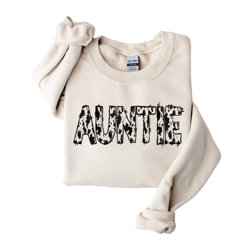 Auntie Cow Pattern Sweatshirt, Trendy Aunt Announcement Shirt, Family Tee Gift, Aunty Hoodie Present, Oversized Shirt, Aunt Lover Gift, Cozy Winter Gift, Gift For Her