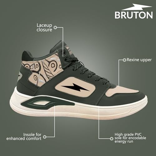 Image of BRUTON Thunder Strike-219 Men's High Top | Lightweight Shoes for Men | Comfortable Walking Jogging Gym Shoes | Lace-Up Training Footwear