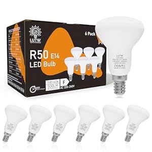 R50 E14 LED Bulb, 5 W E14 LED Reflector Lamp, Warm White, 3000 K, Replaces 40 W Incandescent Bulb, 500 LM E14 LED Spotlight, 120° Beam Angle Bulb, Not Dimmable, Pack of 6