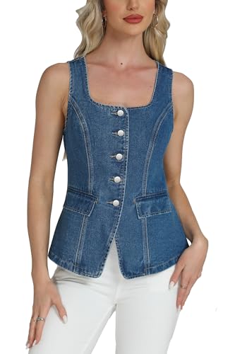 D-Sun Womens Sleeveless Vests Square Neck 2025 Button Down Business Work Suit Vest Tops Outerwear Waistcoat