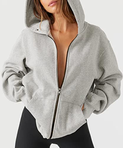 Camygadys Women Zip Up Oversized Hoodie Sweatshirts Casual Pockets Long Sleeve Thumb Hole Fleece Pullover Jacket Teen Girls #TOP1
