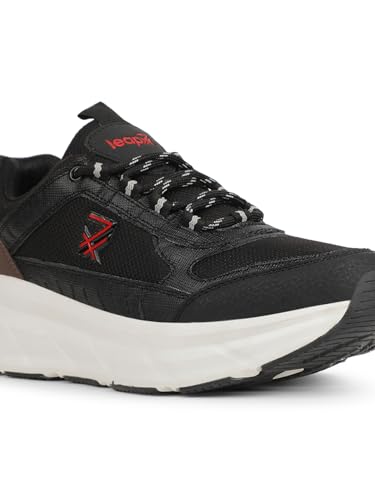 Image of Liberty Leap7x Mount-E Men Sports Running Shoes - Black & Olive Green | Comfortable and Durable Lace-Up Closure - Suitable for Lacing Walking, Gym, Jogging and Outdoor Shoes for Man