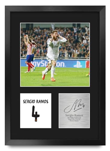 HWC Trading Sergio Ramos Real Madrid Cadeaux imprimés photo autographe signée pour les fans de football et les supporters - A3 Portrait Encadré