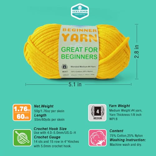 Image of 3 * 50g /1.76oz Yarn for Crocheting and Knitting, 3 * 60yds Beginner Yarn with Easy-to-See Stitches; Worsted-Weight Medium #4;Amigurumi-Friendly Crochet Kit(Yellow+Blue+Pink)