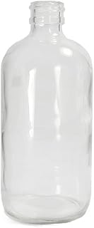 Qorpak GLC-01189 Clear Glass Boston Round Bottle with 28-400 White Polypropylene Hole Cap and Bonded PTFE/Silicone Septa, 16oz Capacity, 75mm OD x 168mm Height (Case of 12)
