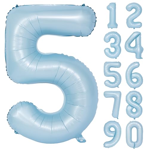 Image of 40 In Matte Blue Number Balloon 5 large Big Foil Mylar Balloon Blue Balloon | Party Decorations Suitable For Boys' And Girls' Birthday Parties digital 5
