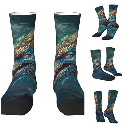 LZQPOEAS Dragon art Athletic Socks Unisex Cushioned Crew Socks Hiking Running Calf Sock Soft Above Ankle Sock