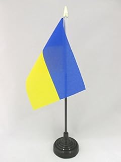 AZ FLAG Ukraine Table Flag 4'' x 6'' - Ukrainian Desk Flag 15 x 10 cm - golden spear top