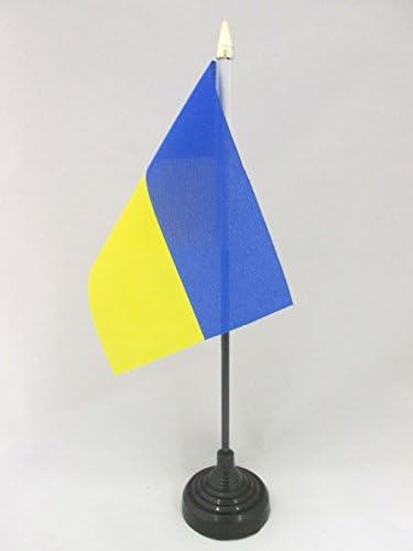 AZ FLAG Ukraine Table Flag 4'' x 6'' - Ukrainian Desk Flag 15 x 10 cm - golden spear top