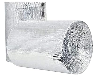 Double Sided Bubble Reflective Foil Insulation Rolls (4ft x 25 Ft) Aluminum Heat Shielding Sheet, Radiant Barrier Wrap for Heat Water and Radiation Attics Windows Garages Plumbing Etc