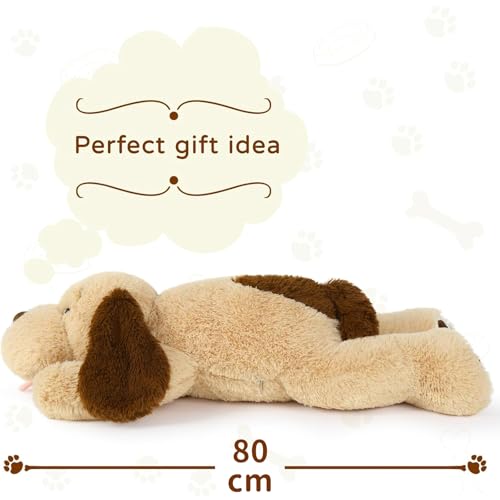 MorisMos 80cm lang Hund Kuscheltier groß XXL, weich Braun Hünde Plüschtier Stofftier, riesen Gefüllte Hund Plüschkissen für Babys Kinder/Plush Dog Stuffed Animal