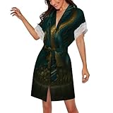 Fashion 3D Printed Dragon Women's Lace Trim Short Sleeved Nightgown with Belt Casual Sleepwear 4X-Large
