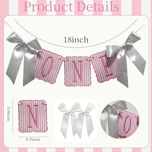 Image of Pink and White Striped ONE High Chair Banner Vertical Stripe Embroidered 1st Birthday Highchair Banner First Birthday Decorations for Girl (Pink Stripes)