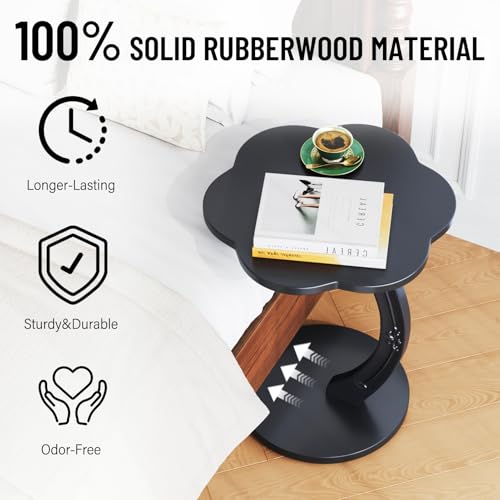 Image of Uniclinens C-Shaped Solid Wood Round End Table - Side Table for Couch, Sofa Tables Slide Under Couch for Living Room, Small Nightstand for Small Space, Black