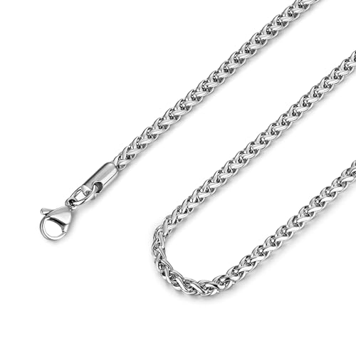 Image of HZMAN 3.0 mm Stainless Steel Wheat Silver Chain Necklaces for Men & Women 16 inch -36 inch