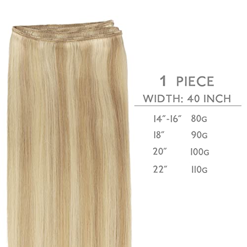 WENNALIFE Real Human Hair Extensions - 16 Inch, 80g Light Blonde Highlighted Golden Blonde Hand Tied Weft Sew In - Image 3