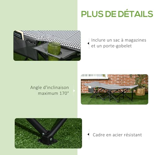 Outsunny Lit de Camping Pliable Robuste pour Adultes, Charge Jusqu'à 250 kg, Lit de Voyage Portable 1 Personne avec Poche latérale, Porte-gobelet et Sac de Transport 68 x 190 x 48 cm, Noir – Image 6