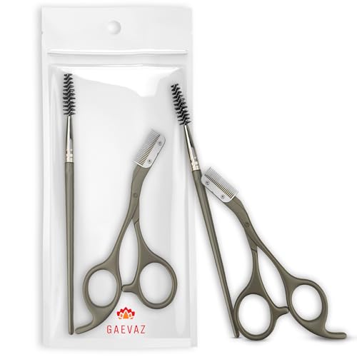 GAEVAZ® Tijeras para Cortar Cejas con Peine Desmontable + Cepillo para Peinar Cejas y Pestañas | Corta Cejas Profesional para Mujeres y Hombres (Acero Inoxidable)