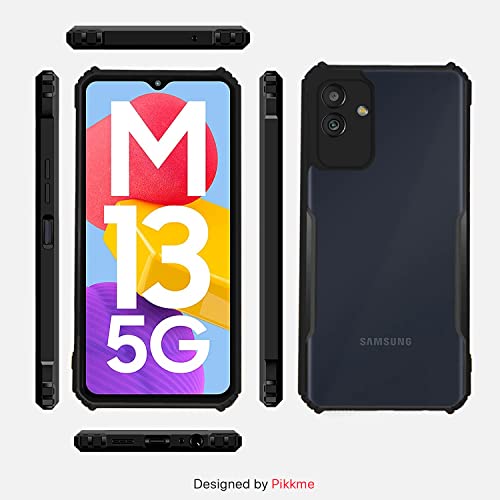 Image of Pikkme Ultra Hybrid Back Cover for Samsung Galaxy M13 5G | Raised Edges |Crystal Clear Transparent | Full Camera Protection Bumper Case (Black)