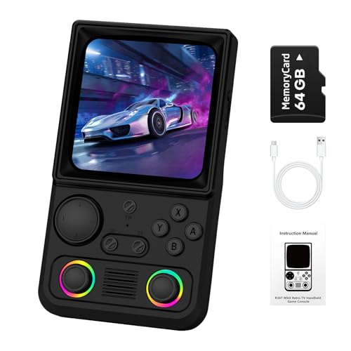 Image of R36TMAX Retro Handhled Game Console, 4.0 Inch Retro Gaming Console with 4000mAh Battery, 64GB TF Card with Video Games, Portable Retro Game Console Supports WiFi Networked Fighting, Black