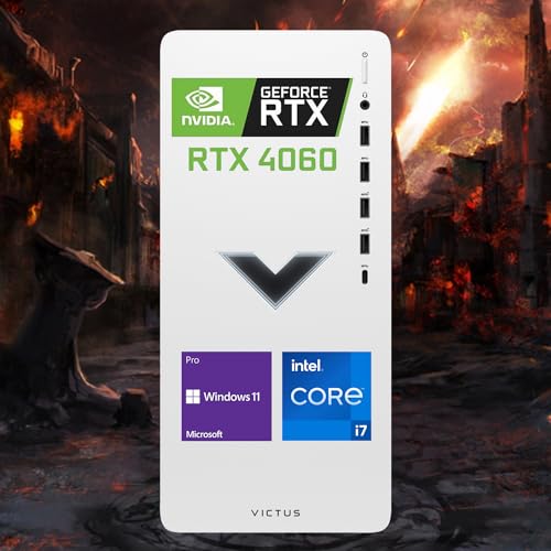 HP Victus Ultimate i7 Gaming Tower Desktop, Intel Core i7-13700, NVIDIA GeForce RTX 4060, 32GB RAM, 2TB SSD, Wi-Fi, RJ-45, DisplayPort, HDMI, Wired Keyboard & Mouse, Windows 11 Pro, White