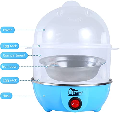 Uten Electric Egg Cooker Test Winner, 350W Egg Head for 12 Eggs, Double Egg Cooker with Egg Cup
