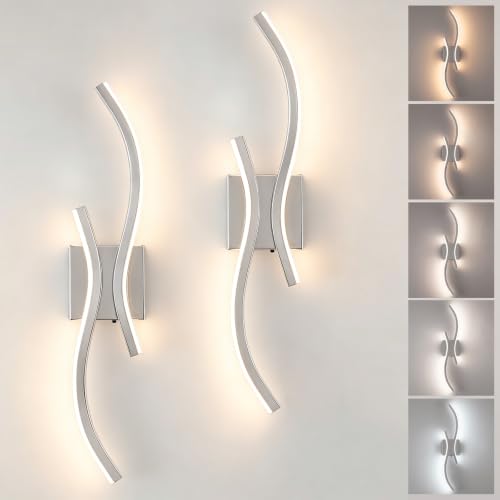 Image of CANEOE Chrome Modern Wall Sconce Set of Two, 24in Dimmable Led Wall Sconce Lighting, Hardwire Indoor Led Wall Lamps for Living Room Bedroom Bathroom Hallway (2 Packs) (Chrome, 24in)