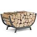 Venkuber Firewood Rack - 25 inch Outdoor Indoor Metal Firewood Holder With Thickened Trapezoid Base-Double Coated Waterproof Rustproof Fireplace Firewood Stand