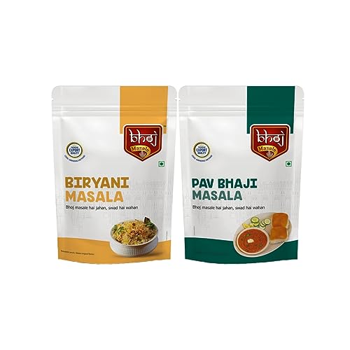 Bhoj Masale Biryani And Pav Bhaji Masala Powder Combo Pack 200GM Each | Aromatic Spice for Flavorful Indian Cooking | For Flavorful Cooking | No Artificial Flavor Added. No colour, no preservatives, no onion and no garlic ( Jain Masala )