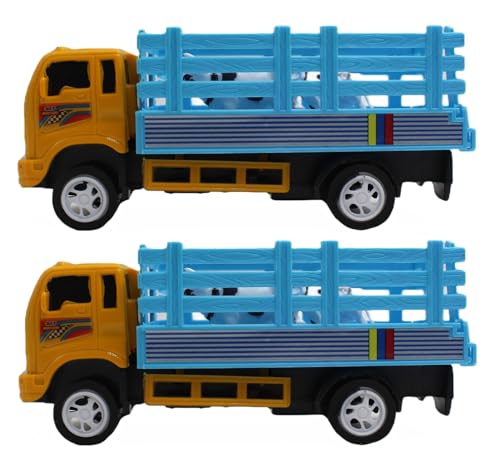 NeoKiddo Pull Back Country Truck Toy with Trolley & Cows | Medium Size Durable Goods Carrier Lorry Vehicle for Kids | Public Transport Village Truck Toy | Pack of 2 – Blue