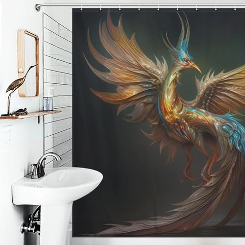 Rideau de douche phénix en polyester 183x183 cm lavable avec crochets