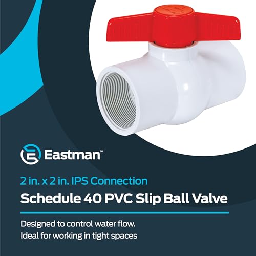 Image of Eastman 2 Inch IPS Schedule 40 PVC Ball Valve, Quarter Turn Ball Valve, White, 20087