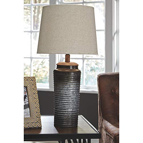 Signature Design By Ashley Norbert Casual 24.75" Table Lamp With Galvanized Metal Base & Ombre Effect, 2 Count, Dark Gray #TOP1