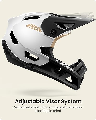 Image of OutdoorMaster Full Face Mountain Bike Helmet, Lightweight for BMX /DH | PC + EPP, 27 vents, Removable liner, 2 D-rings, Goggle strap channel, Pivoting visor, Fits 57-62cm, For downhill /BMX /MTB