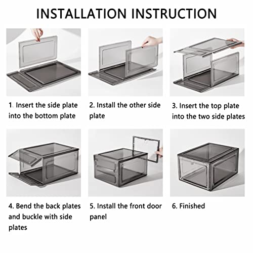 Byfu Shoe Box Drop Front Set Of 6, Plastic Stackable Shoe Storage Boxes With Lids, Sneaker Display Case Shoe Organizer Bins For Closet, Easy Assembly (Clear) #TOP7