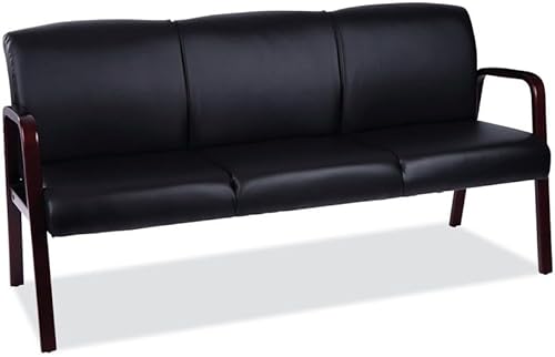 Alera Alera Reception Lounge WL Sofá de 3 asientos, 65.75 pulgadas de ancho x 26 pulgadas de profundidad. 13 x 33 pulgadas, negro/caoba
