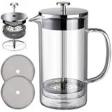 Unnki French Press Coffee Maker,304 Stainless Steel Double Wall Borosilicate Glass Coffee Press,with