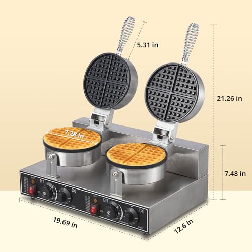 Image of Double Bubble Waffle Maker Machine - 2-Sided 201 Stainless Steel Commercial Belgian Egg Puff Baker with Non-Stick Plates for Fast Cooking Breakfast, Food Truck, Cafe, Restaurant,110V 2600W