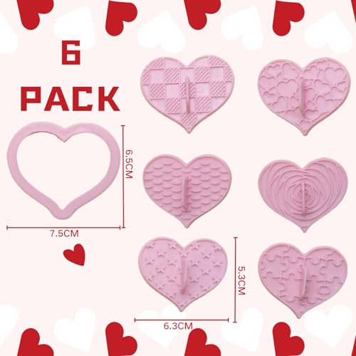 PTaizjjz Valentines Cookie Cutter,6 PCS Plastic Heart Cookie Cutters and Stamps,Valentines Heart Shaped Biscuit Cutter Set - Image 2