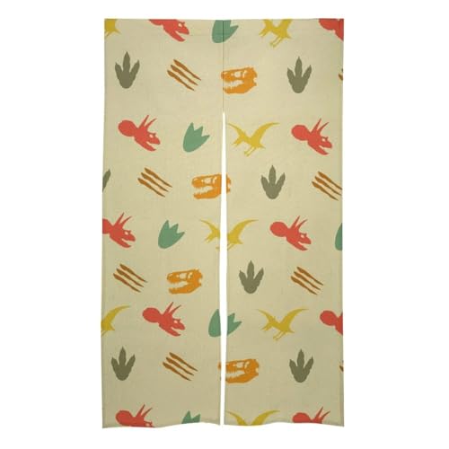Dinosaurs Pattern Noren Doorway Split Shower Curtain Long Type Window Treatment for Privacy Partition Divider