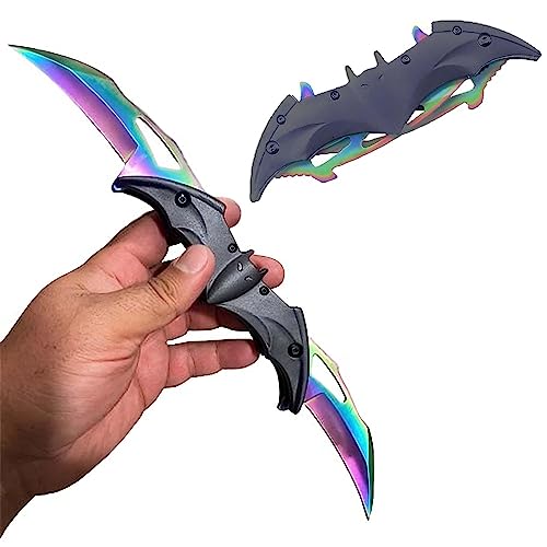 iWrot Dark Bat Knight Double Blade Folding Pocket Knife with Spring Assist Tactical Belt Clip Knives Great Gift for Outdoors Hunting Camping Fishing