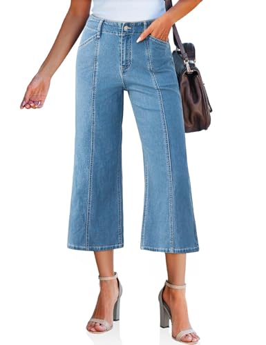 Tankaneo Womens Cropped Wide Leg Capri Jeans Baggy High Waisted