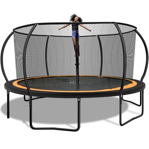 TruJump PRO Trampoline 14FT with Enclosure - Heavy-Duty Outdoor Trampoline for Kids and Families