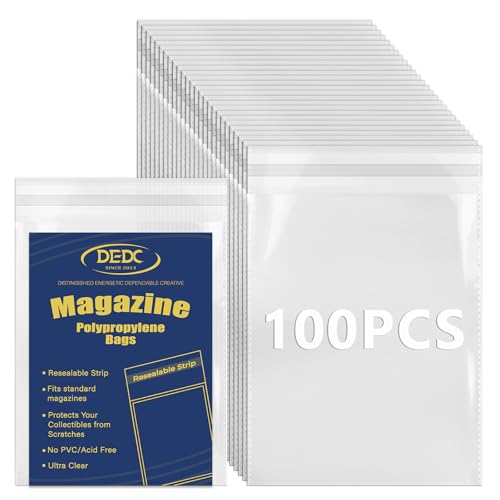 DEDC 100 Pcs Clear Magazine & Comic Book Protector Sleeves Only - Acid-Free Plastic Sleeves for Storage Replacement or DIY Projects (23x30cm)
