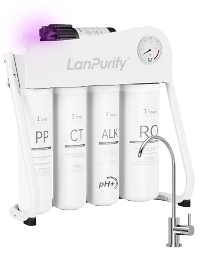 LanPurify ROWF-06 Alkaline Reverse Osmosis System with UV, 600 GPD Tankless 8 - Stage Ultra-Filtration System, PH+ RO Water Filter System Under Sink with 4 Filters